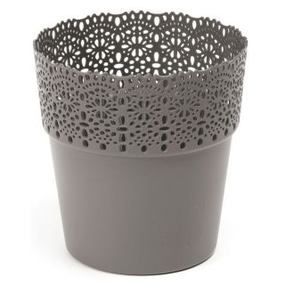 Osłonka z koronkowym wykończeniem, ażurowa Bella - 17 cm - antracyt