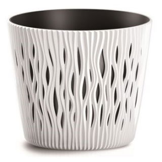 Doniczka okrągła + wkład Sandy Round - 16 cm - biały