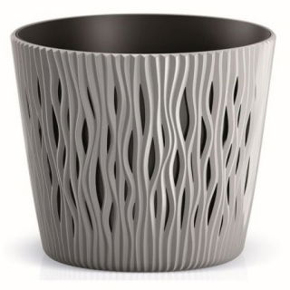 Doniczka okrągła + wkład Sandy Round - 19 cm - kamienny szary