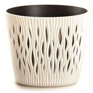 Doniczka okrągła + wkład Sandy Round - 22 cm - kremowy