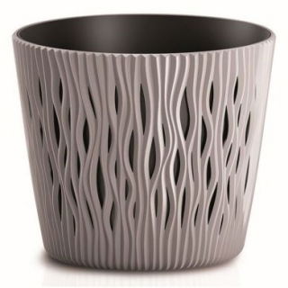 Doniczka okrągła + wkład Sandy Round - 16 cm - mocca