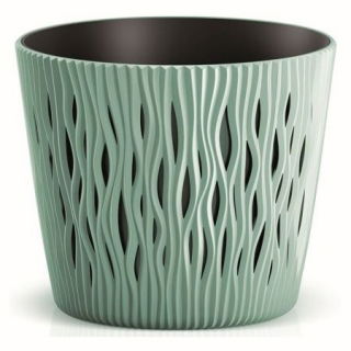 Doniczka okrągła + wkład Sandy Round - 13 cm - szałwia