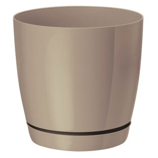 Doniczka okrągła + podstawka Toscana - 19 cm - beżowa (cafe latte)