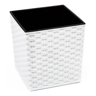Doniczka kwadratowa Juka - 25 cm - rattan biała