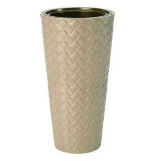 Doniczka okrągła wysoka z wkładem - Makata Slim - 40 cm - cafe latte