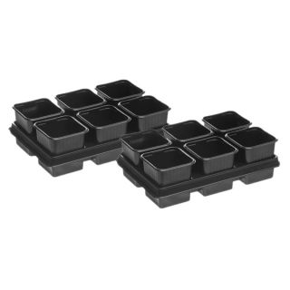 Doniczka kwadratowa 8x8 cm - czarna - 12 szt. + dwie tacki