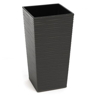 Doniczka kwadratowa wysoka Finezja + wkład - 19 cm - dłuto grafit metalik
