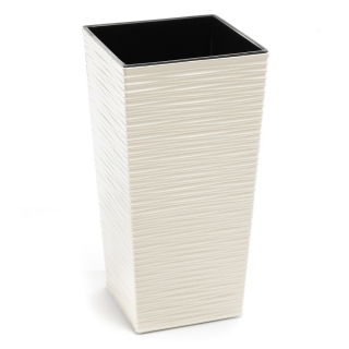 Doniczka kwadratowa wysoka Finezja + wkład - 25 cm - dłuto kremowa