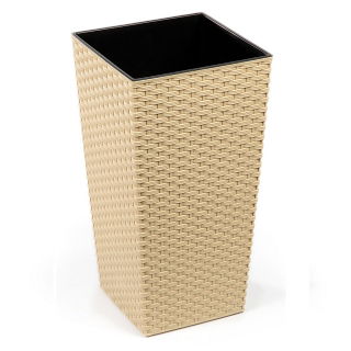 Doniczka kwadratowa wysoka Finezja + wkład - 40 cm - rattan cappucino