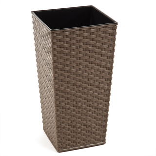 Doniczka kwadratowa wysoka Finezja + wkład - 25 cm - rattan frappe