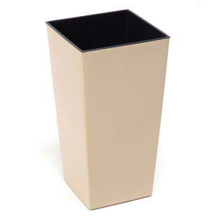Doniczka kwadratowa wysoka Finezja + wkład - 14 cm - cappuccino