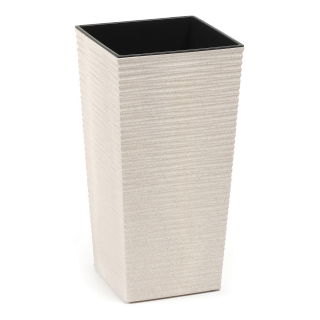 Doniczka ekologiczna z domieszką drewna - Finezja Eco - 25 cm - dłuto - biała