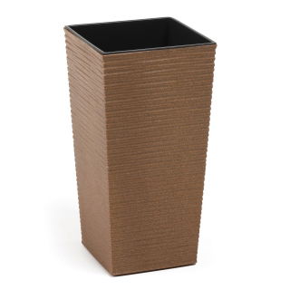 Doniczka ekologiczna z domieszką drewna - Finezja Eco - 19 cm - dłuto - naturalne drewno