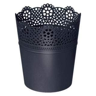 Doniczka z koronkowym wykończeniem, ażurowa Lace - 11 cm - antracyt