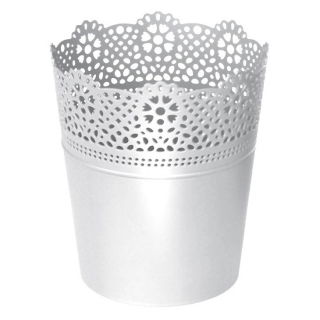 Doniczka z koronkowym wykończeniem, ażurowa Lace - 11 cm - biała