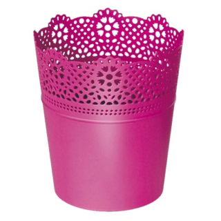 Doniczka z koronkowym wykończeniem, ażurowa Lace - 11 cm - fuksja