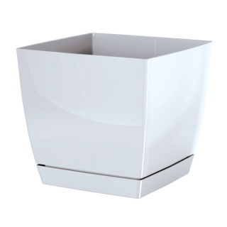 Doniczka kwadratowa + podstawka Coubi - 15,5 cm - biała