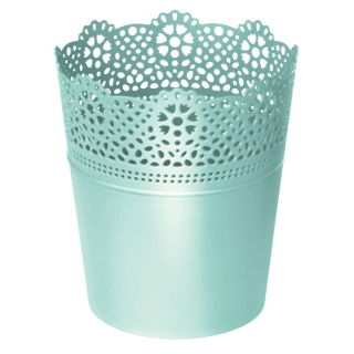 Doniczka z koronkowym wykończeniem, ażurowa Lace - 13,5 cm - pistacjowa