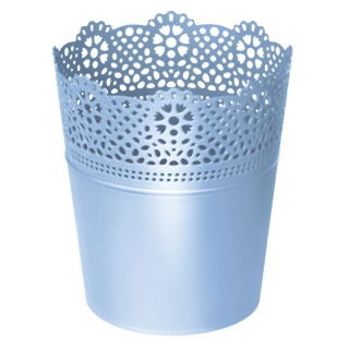 Doniczka z koronkowym wykończeniem, ażurowa Lace - 18 cm - niebieski pastelowy