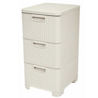 Regał z trzema szufladami Style - rattan - kremowy