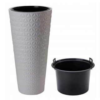 Doniczka okrągła wysoka z wkładem - Diament Slim - 30 cm - platynowa