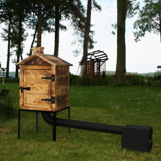Wędzarnia ogrodowa drewniana Plus - 50 x 50 x 120 cm - dwukomorowa - opalana