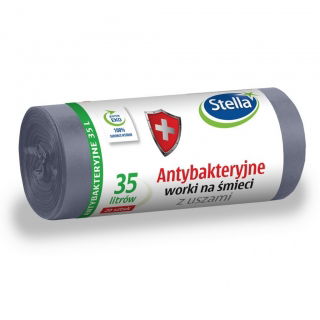Worki na śmieci z uszami - szare - ANTYBAKTERYJNE - 35 litrów - 20 szt.