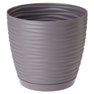 Doniczka okrągła + podstawka Sahara petit - 13 cm - kamienny