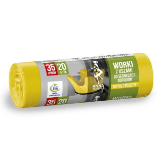 Worki do segregacji odpadów z uszami - PLASTIK, METAL - żółte - 35 l - 20 szt.