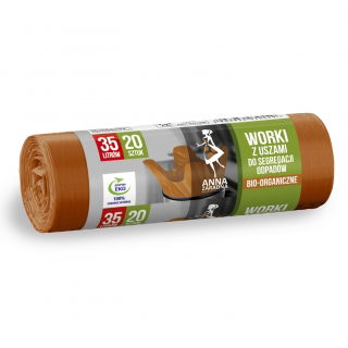 Worki do segregacji odpadów z uszami - BIO, ORGANICZNE - brązowe - 35 l - 20 szt.
