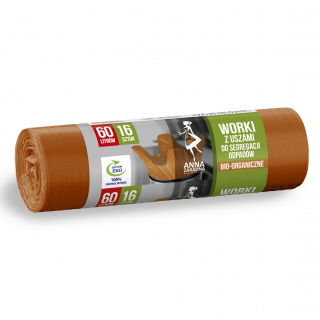 Worki do segregacji odpadów z uszami - BIO, ORGANICZNE - brązowe - 60 l - 16 szt.