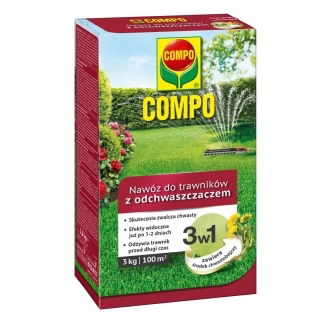 Nawóz do trawników 3 w 1 - szybko i długo działający z odchwaszczaczem - Compo - 3 kg