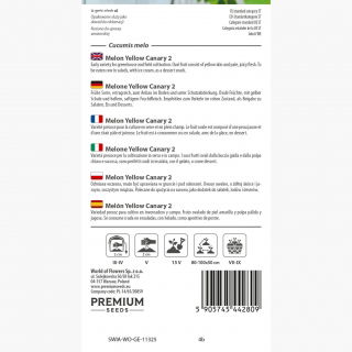Melon Yellow Canary 2 - wczesny, żółty, owalny, bardzo słodki i aromatyczny
