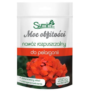 Nawóz rozpuszczalny do pelargonii, werbeny i innych balkonowych - Moc obfitości - Sumin - 250 g