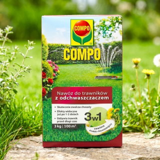 Nawóz do trawników 3 w 1 - szybko i długo działający z odchwaszczaczem - Compo - 3 kg