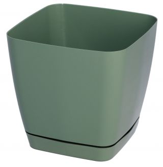 Doniczka kwadratowa + podstawka Toscana - 19 cm - zielona pastelowa
