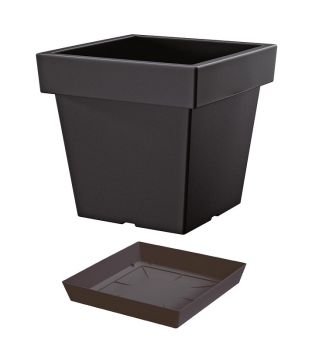 Lekka doniczka kwadratowa + podstawka Lofly - 19 cm - antracyt