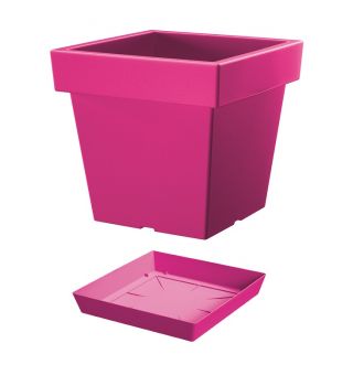 Lekka doniczka kwadratowa + podstawka Lofly - 19 cm - fuksja