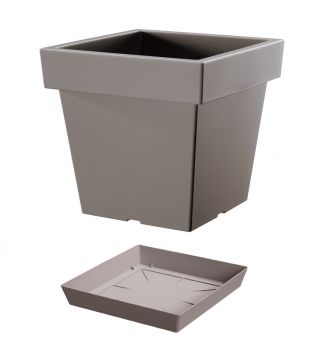 Lekka doniczka kwadratowa + podstawka Lofly - 19 cm - kamienny szary
