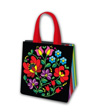 Torba na zakupy - Etno kwiaty - czarna - 34 x 34 x 22 cm