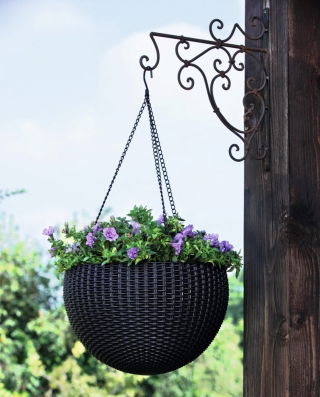 Doniczka wisząca - śr. 35 cm - rattanowa - antracyt