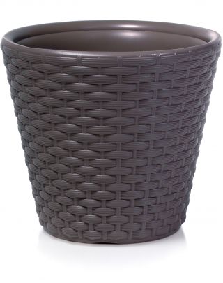 Doniczka okrągła Rato - lekka i ozdobna - 35 cm - umbra, ciemny brąz