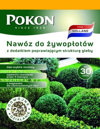 Nawóz do żywopłotów z dodatkiem poprawiającym strukturę gleby - 2 w 1 - Pokon - 1 kg