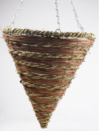 Kosz wiszący na kwiaty, pleciony rożek - 30 cm - model FL9183