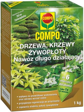 Nawóz długo działający do drzew, krzewów, żywopłotów - do 6 miesięcy - Compo - 1 kg