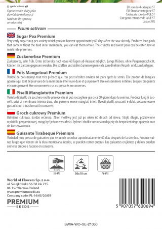 Groszek cukrowy Premium - bardzo wczesny