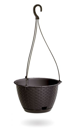 Doniczka wisząca okrągła + podstawka Ratolla - 22 cm - umbra, ciemny brąz