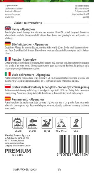 Bratek wielkokwiatowy Alpenglow - czerwony z czarną plamą