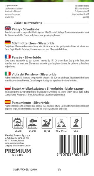 Bratek wielkokwiatowy Silverbride - biało-czarny