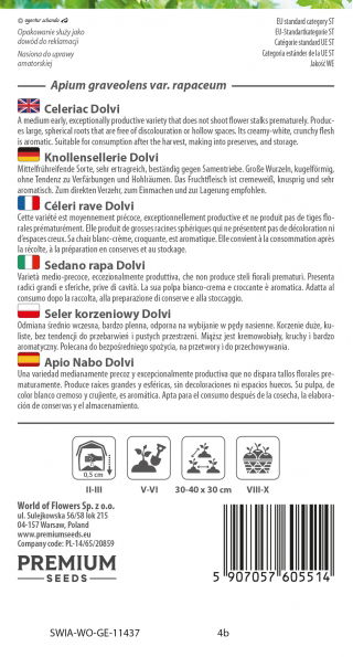 Seler korzeniowy Dolvi - duży korzeń, białokremowy, kruchy miąższ